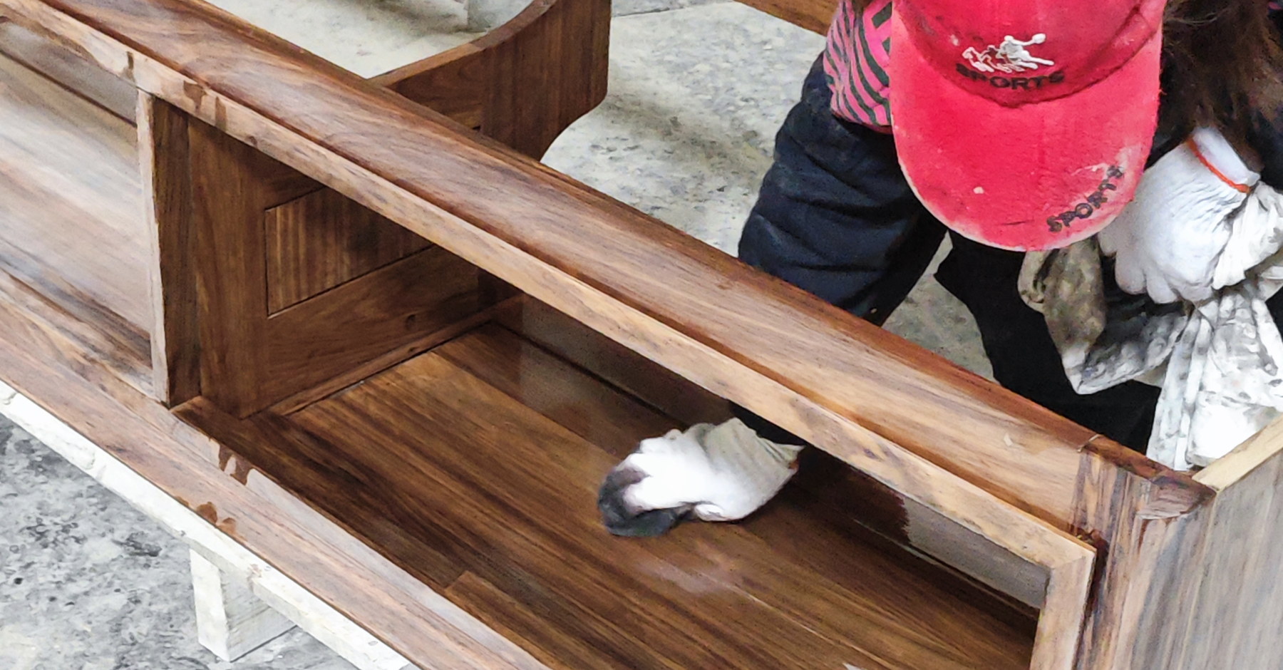 Craftsman assembling a solid wood vanity cabinet in the WNS workshop