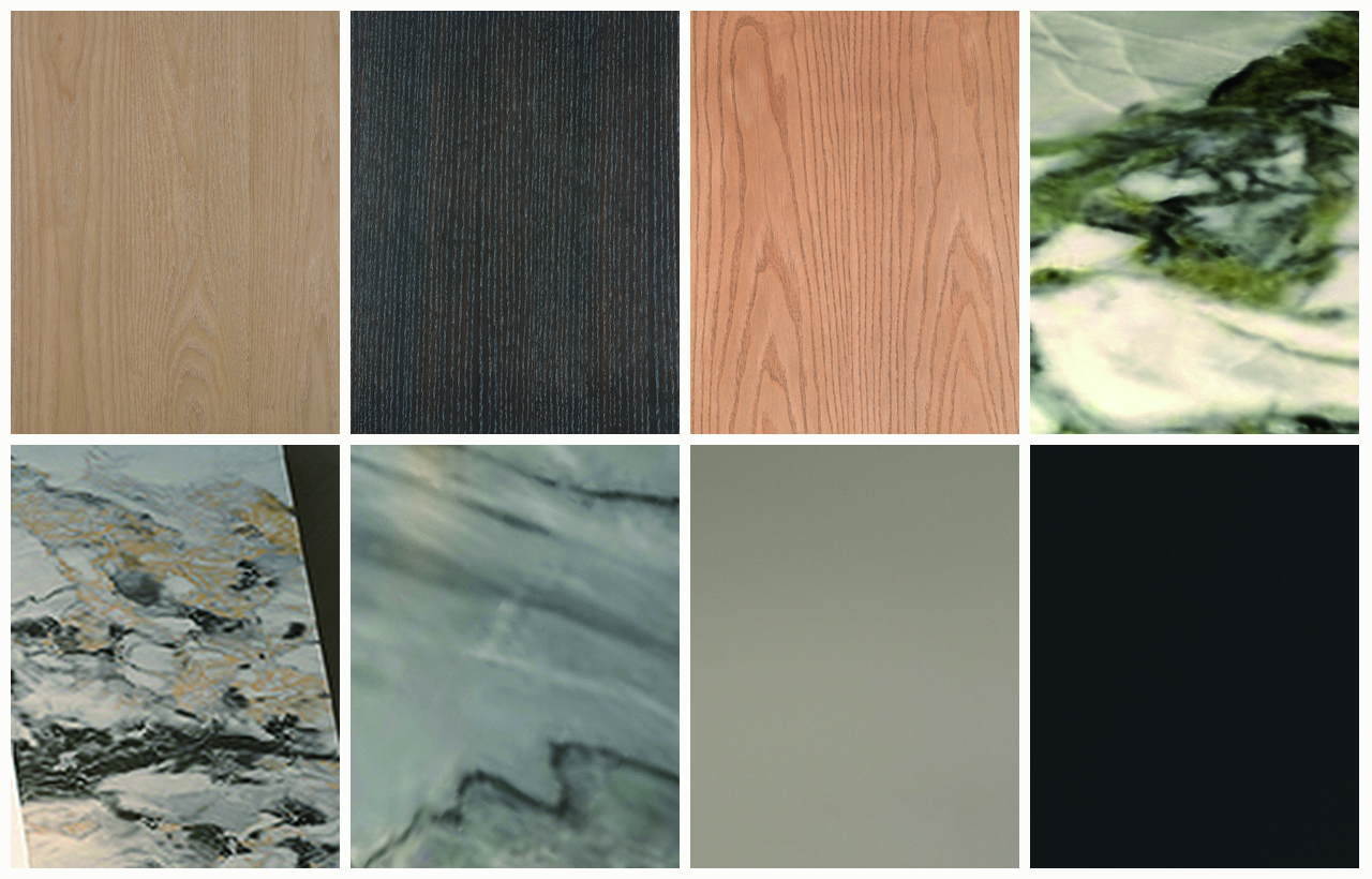 Bathroom vanity cabinet materials including panels, veneer, hardware, aluminum elements, and drawer components