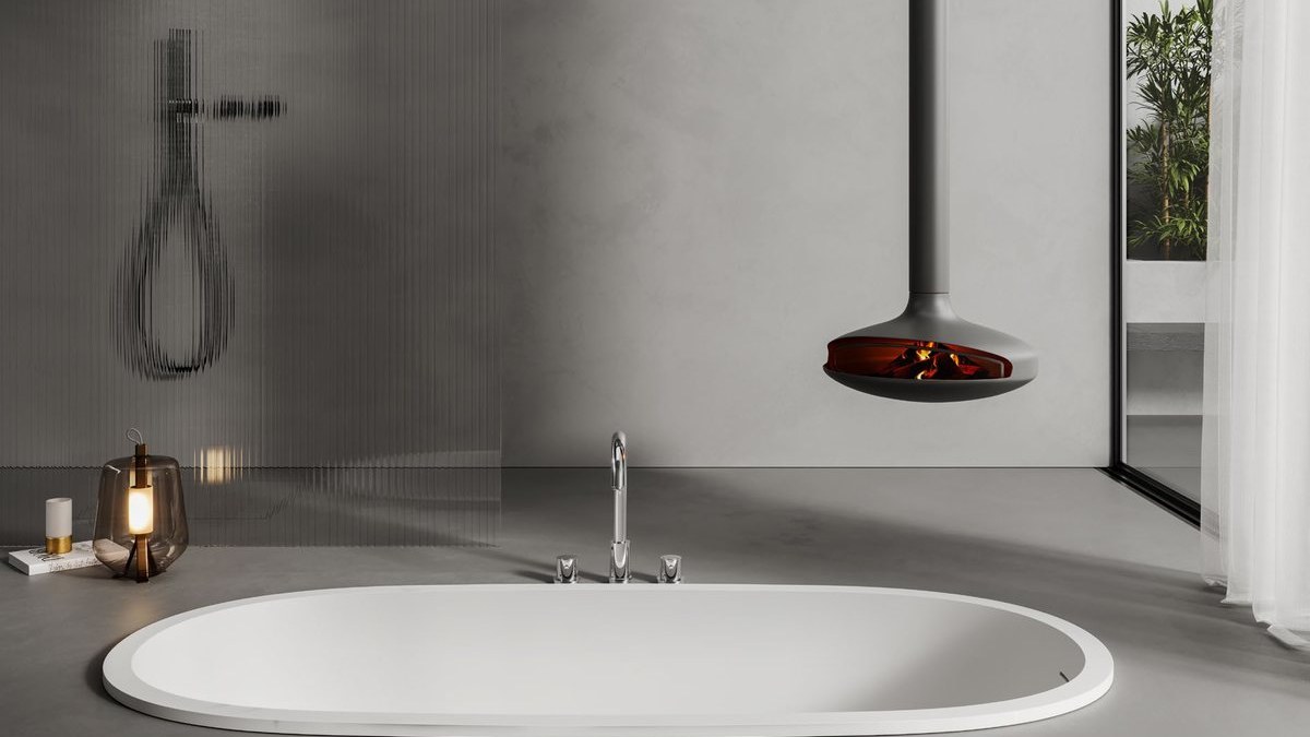 An oval built-in solid surface bathtub