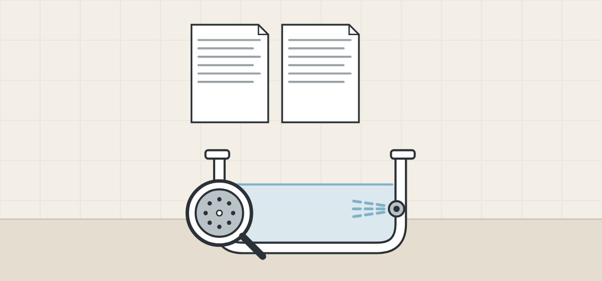 Illustration of two standard documents above a bathtub with a magnifier over its suction cover