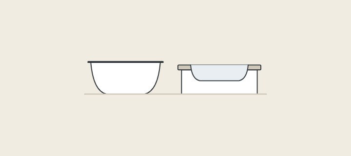 Illustration of a freestanding bathtub beside a bathtub set into a deck