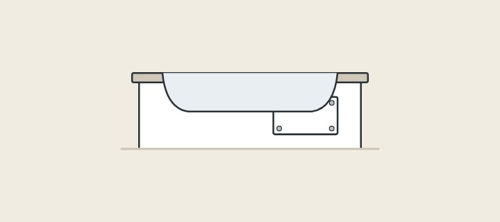 Illustration of a built-in bathtub with a deck, an apron and an access panel