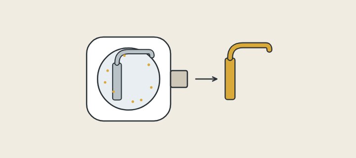 Illustration: a faucet inside a round coating chamber and the same faucet in a gold color beside it
