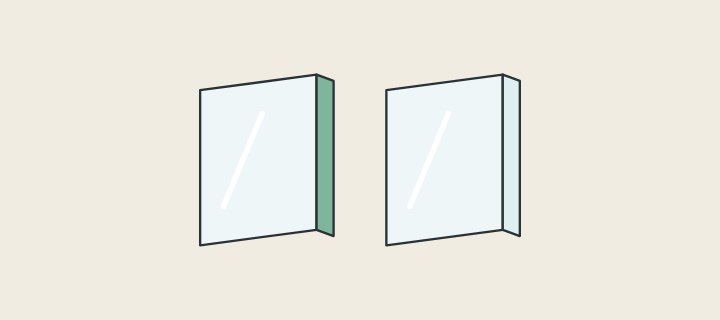 Illustration: two glass panels, one with a green edge and one with a pale edge