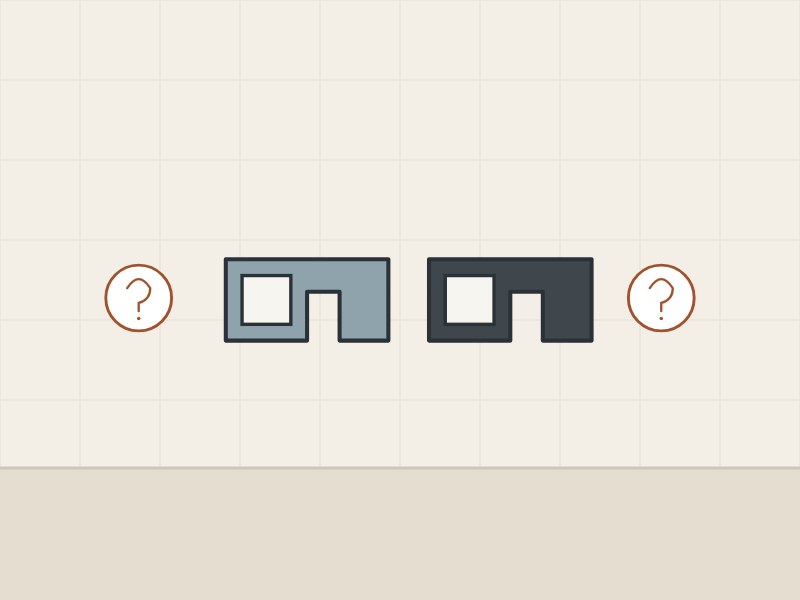 Illustration of two profile cross-sections in different finishes between two question marks
