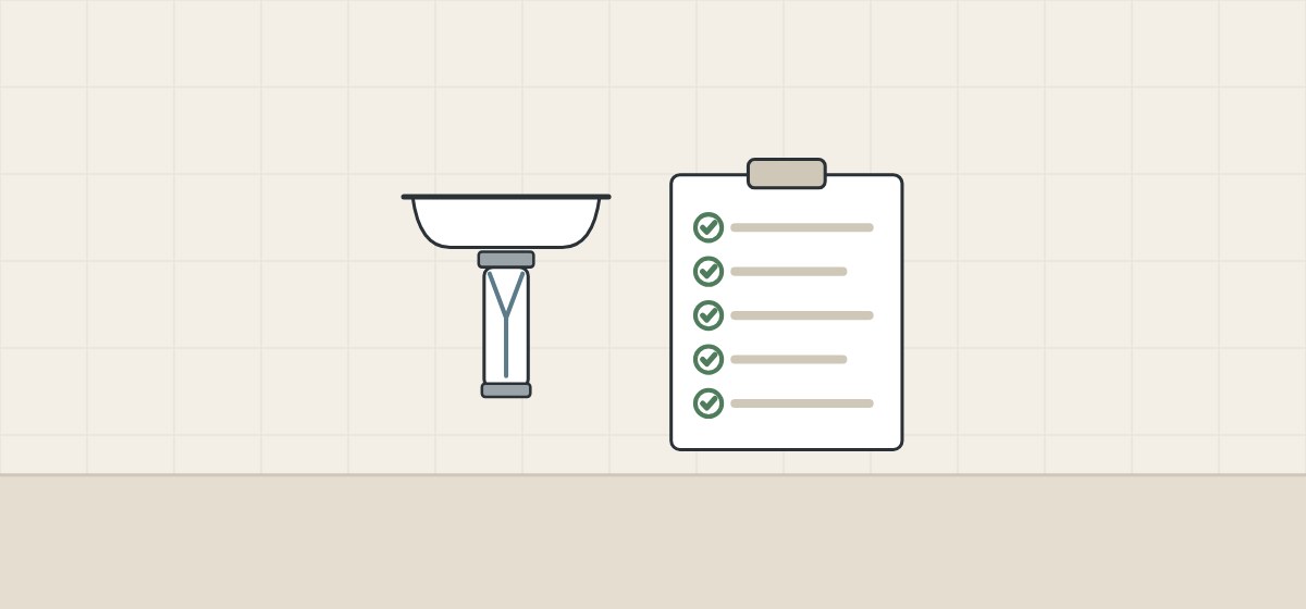 Illustration of a basin with a membrane tube beside a ticked checklist