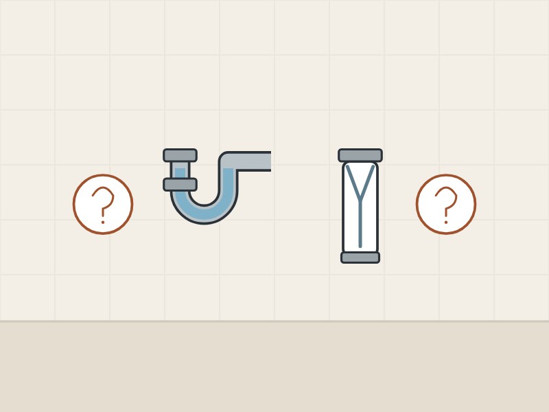 Illustration of a water trap and a membrane tube between two question marks