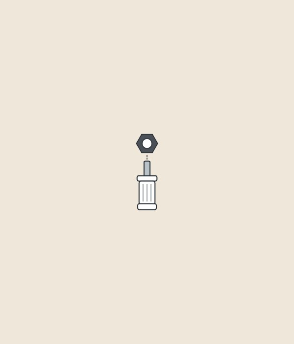 Illustration of a hexagonal retaining nut drawn above the cartridge it holds