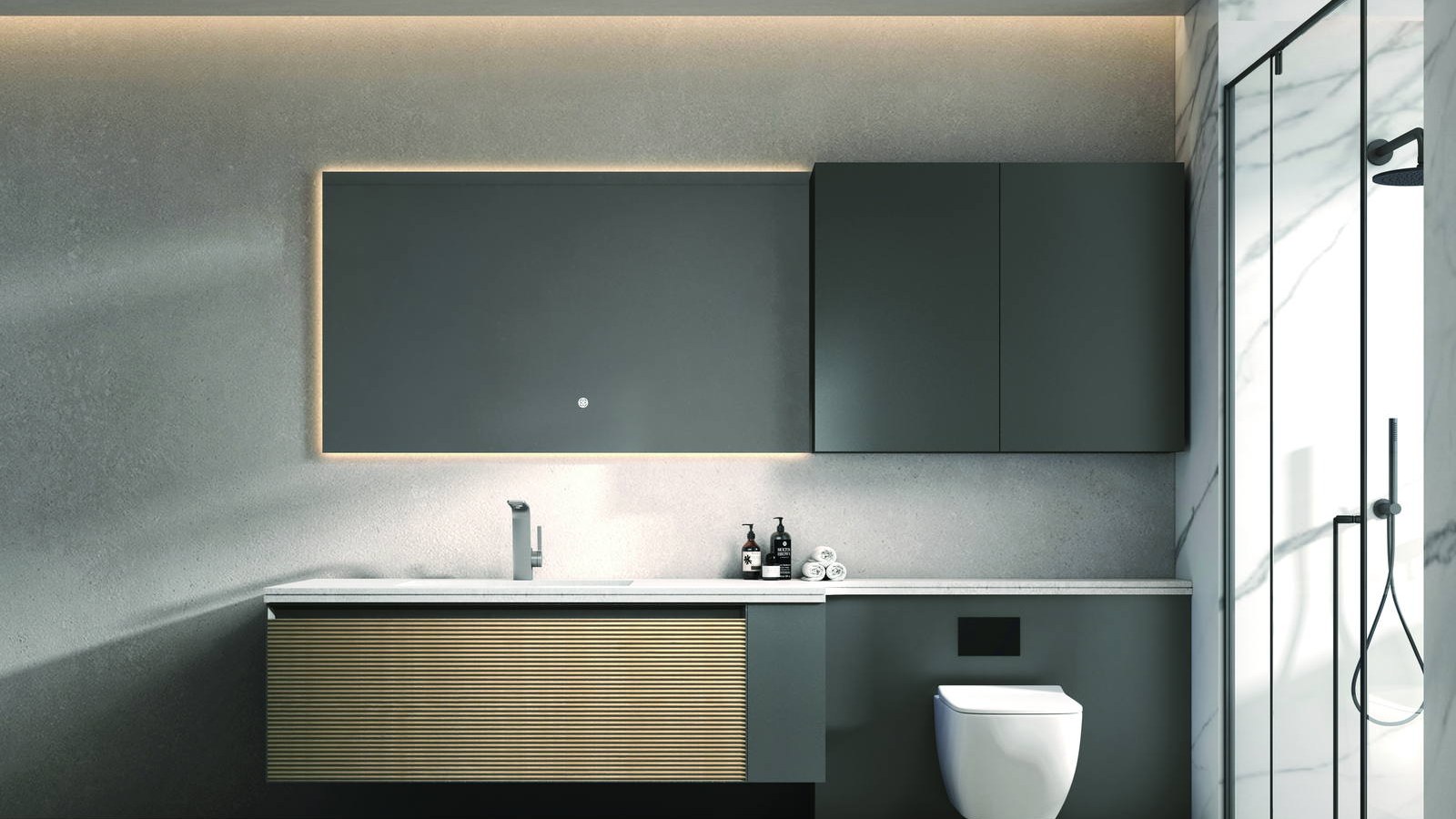 A double-sink bathroom vanity set