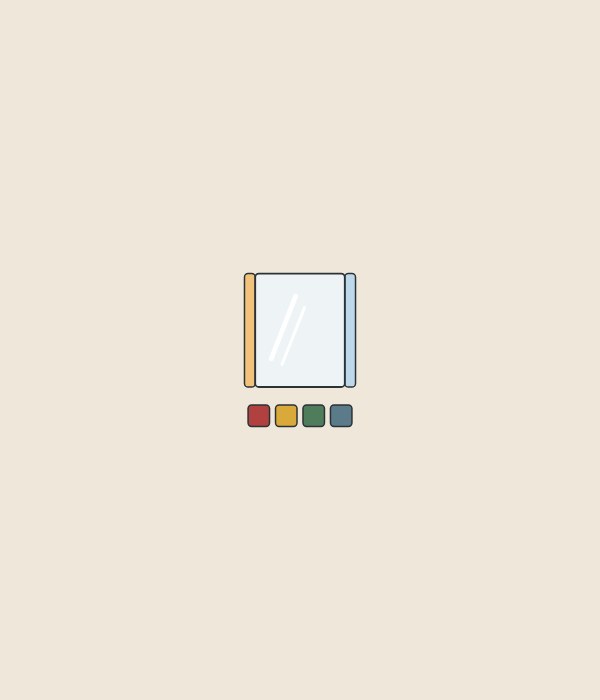 Illustration of a mirror with a warm light strip and a cool light strip above four color swatches