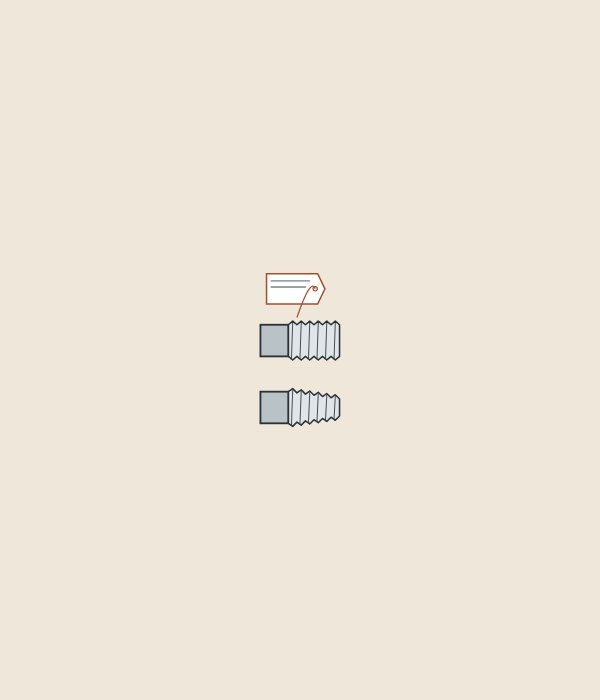 Illustration of a blank size tag tied to a parallel threaded pipe end above a tapered threaded pipe end