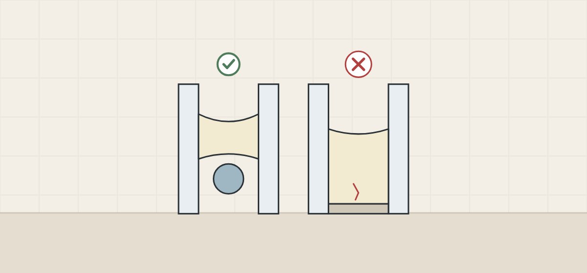 Illustration comparing a joint bonded on two sides with a backer rod and a cracked joint bonded on three sides