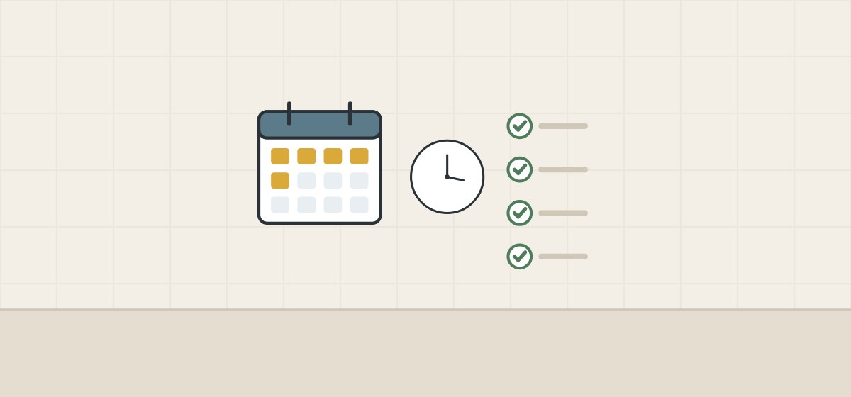 Illustration of a calendar, a clock and a ticked checklist for releasing a joint