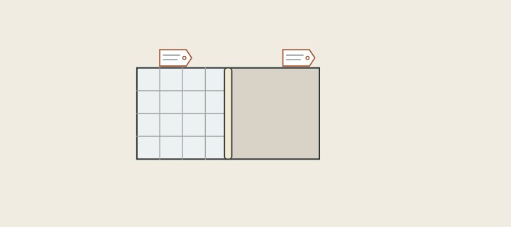 Illustration: a sealant joint between a tiled surface and a stone-colored surface, each with its own tag