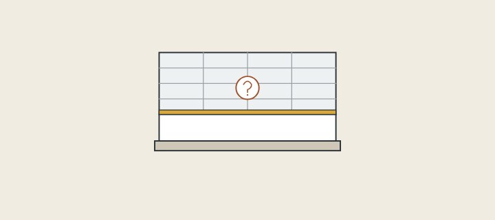 Illustration: a vanity top and backsplash against a tiled wall, with the joint highlighted and a question mark