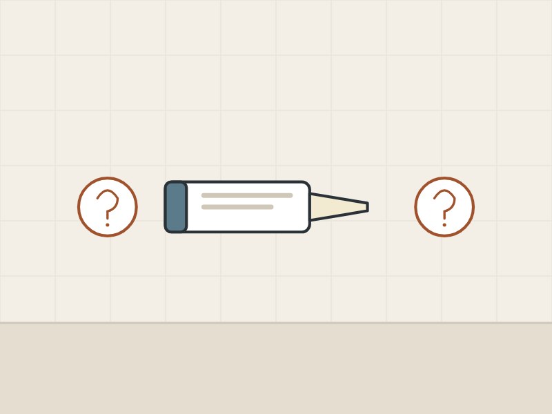 Illustration of a sealant cartridge between two question marks