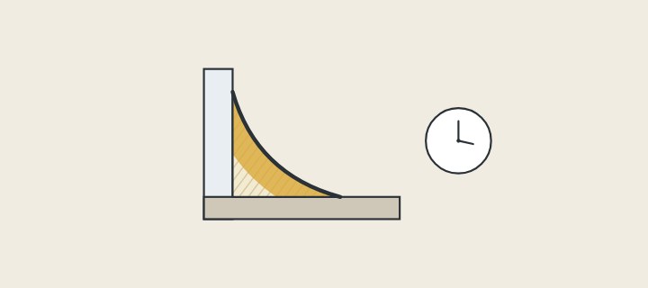 Illustration: a sealant joint in section with a surface skin and an uncured core, beside a clock