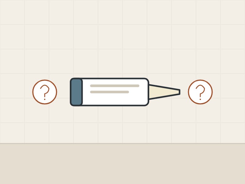 Illustration of a sealant cartridge between two question marks
