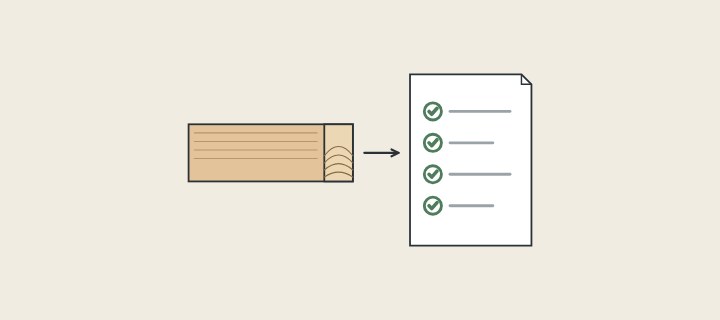 Illustration: a solid board with end grain and an arrow to a ticked order sheet