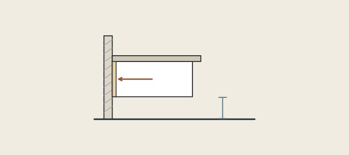 Illustration: a wall-mounted vanity in side view, held against a wall with a clear gap above the floor