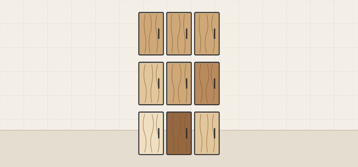 Illustration of three rows of doors: one tone throughout, a gentle step from lighter to darker, and a light door beside a dark one