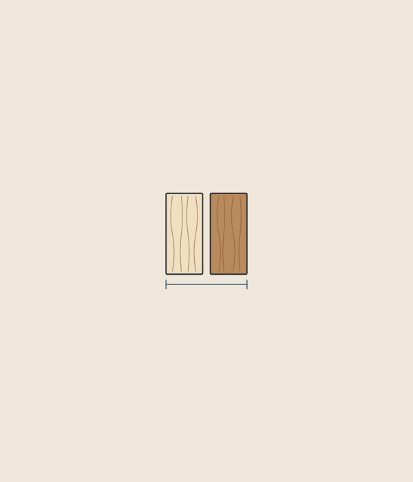 Illustration of a light and a dark wood panel side by side joined by a bracket