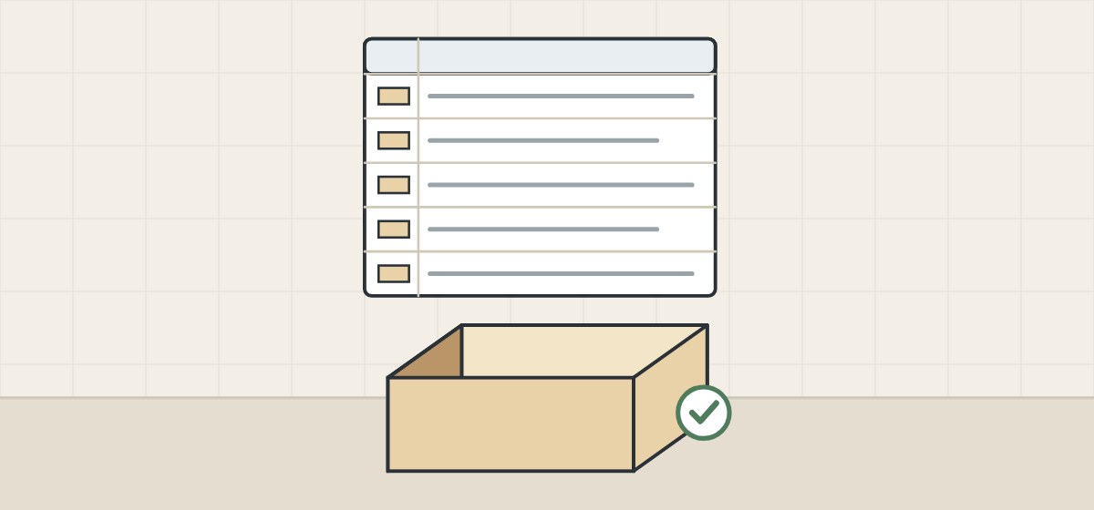 Illustration of a schedule table with one row per drawer above an open drawer box and a tick