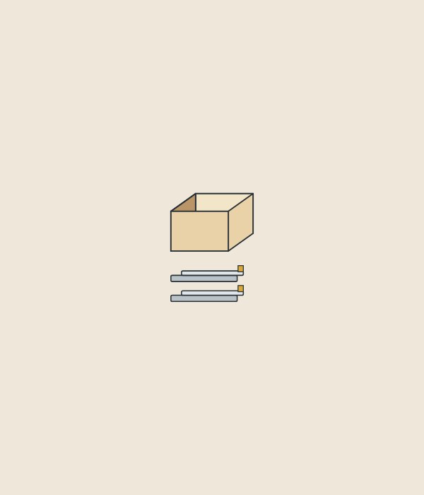 Illustration of an open drawer box drawn above the pair of runners it is made to fit