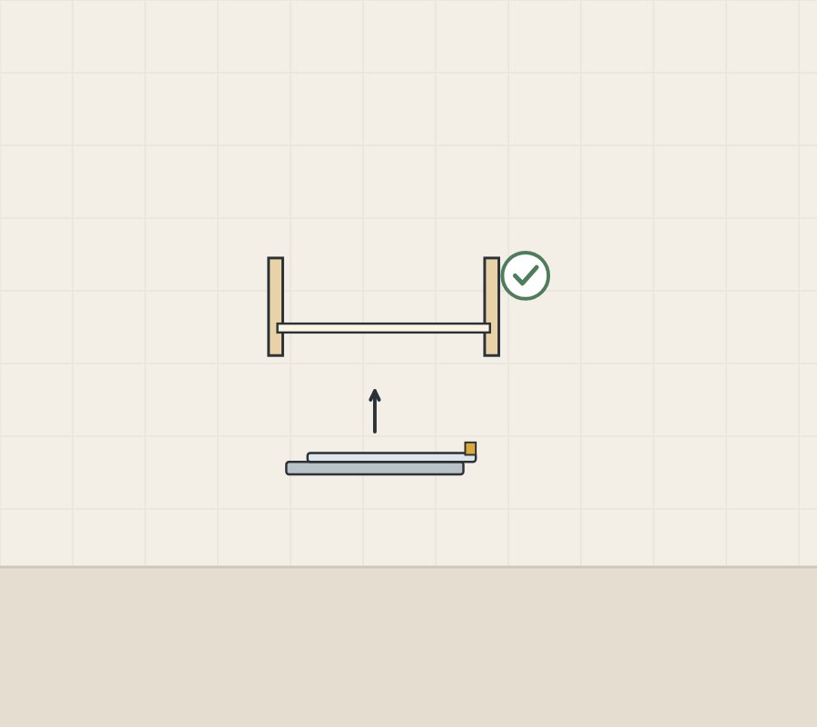 Illustration of a runner, an arrow up to a drawer box section and a tick