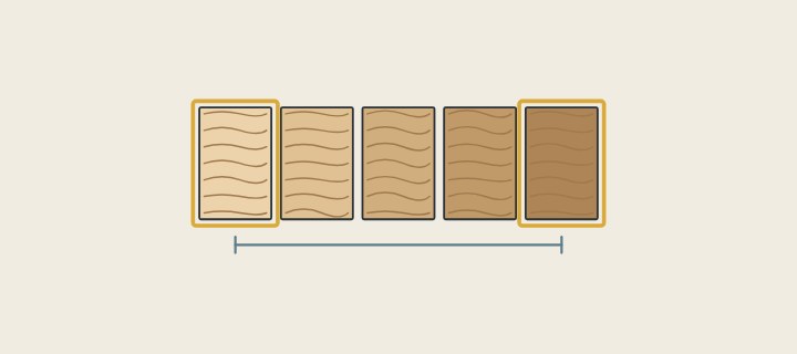 Illustration: five wood panels from light to dark with the lightest and darkest framed as limits