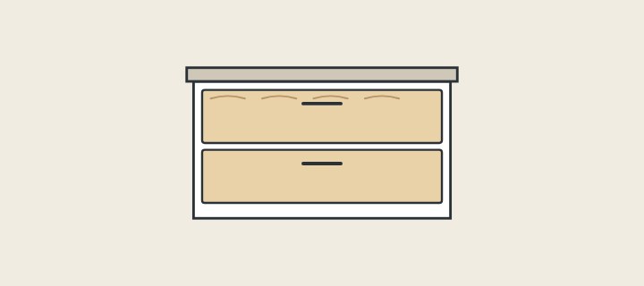 Illustration: a two-drawer vanity front with wood-grain lines