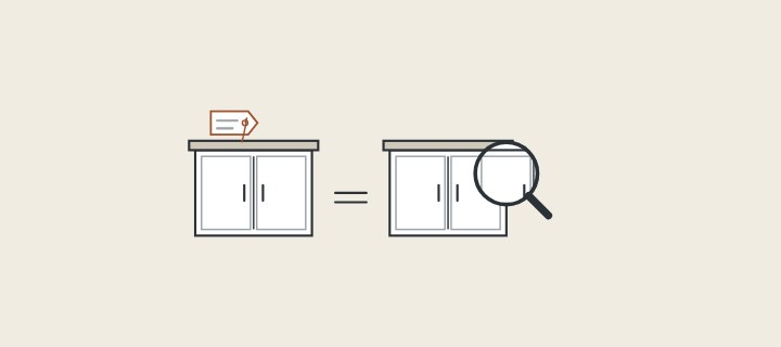 Illustration of a tagged sample cabinet compared with a second cabinet under a magnifier