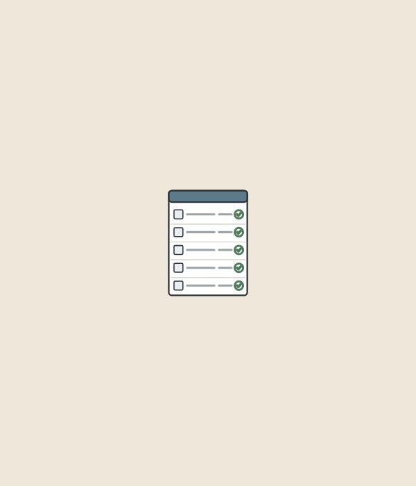 Illustration of a component list sheet with five ticked lines