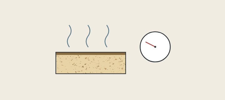 Illustration: a chip-core board edge with wavy lines rising from it beside a gauge