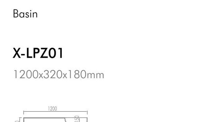 A dimensioned drawing for an integrated basin vanity top
