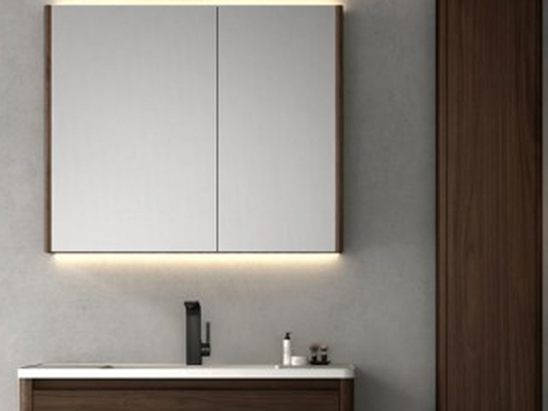 A bathroom vanity shown as a complete wash-area product