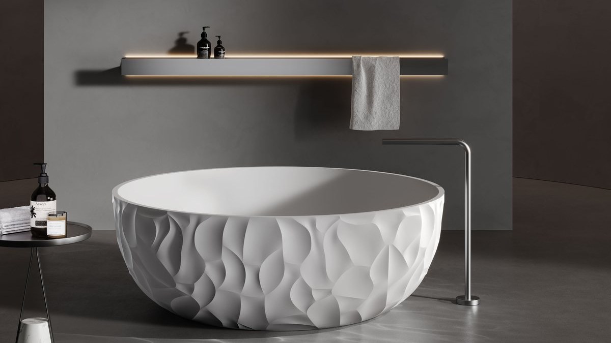 A custom freestanding solid surface bathtub