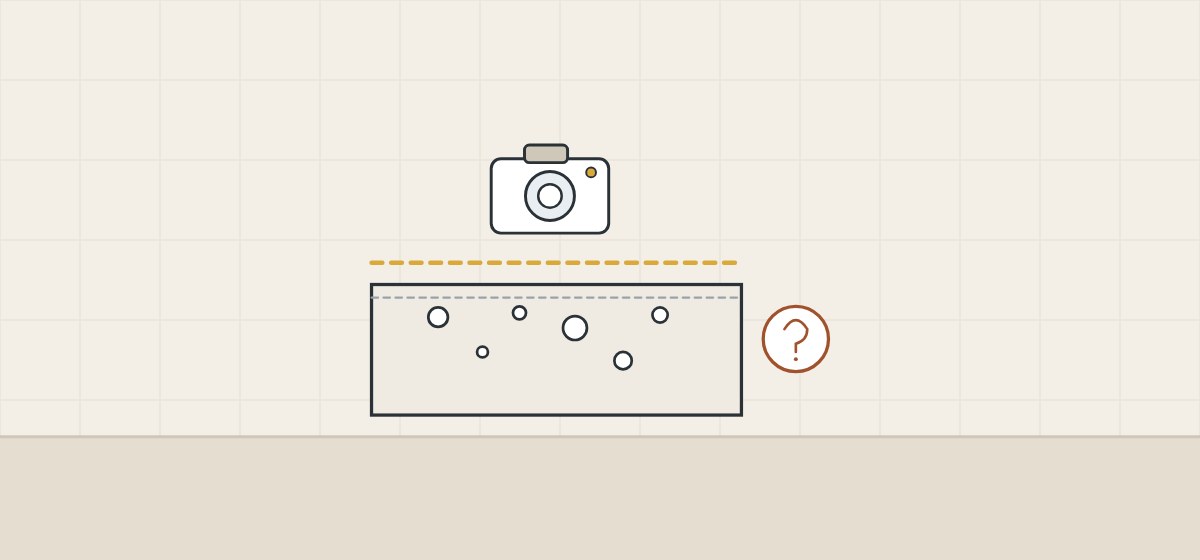 Illustration of a wall section with voids under the outer skin and a camera that sees only the surface