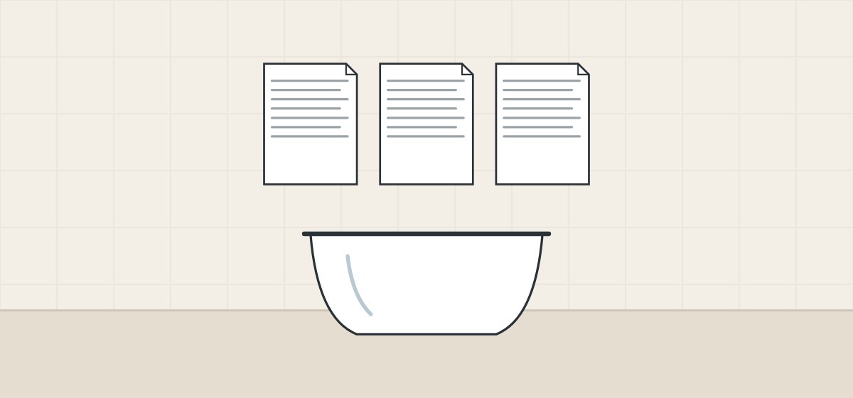 Illustration of three reference documents in a row above a finished tub