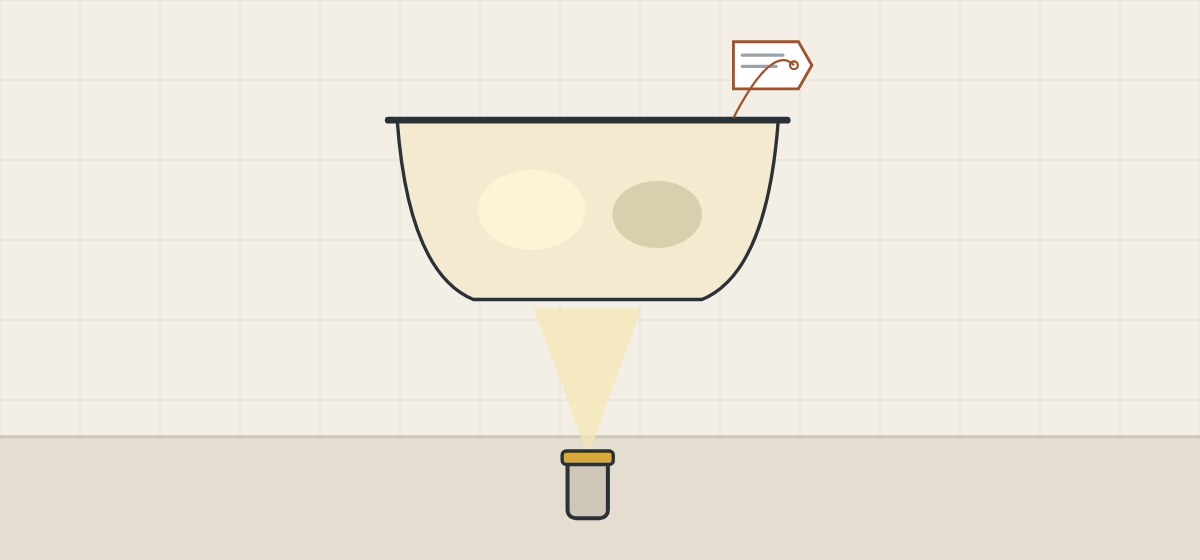 Illustration of a lamp shining through a translucent tub shell with brighter and darker patches and an identity tag