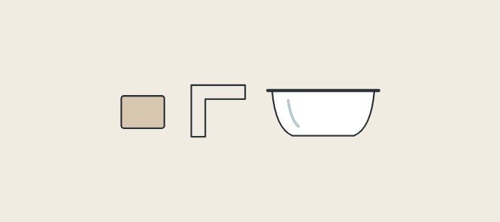 Illustration of a color chip, a cut wall section and a full bathtub