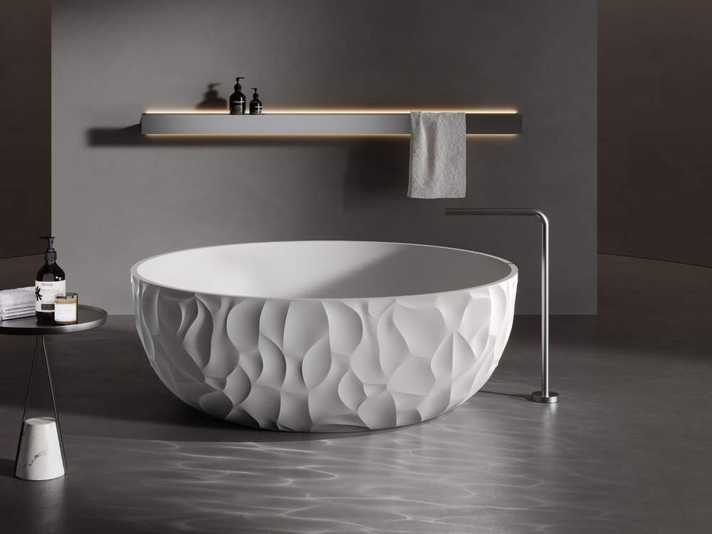 A custom freestanding solid surface bathtub
