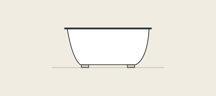 Illustration: a freestanding bathtub in side view standing on a floor