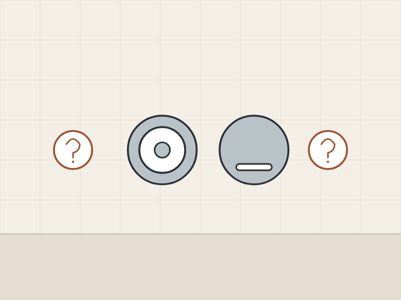 Illustration of a round drain flange and a slotted overflow cover between two question marks
