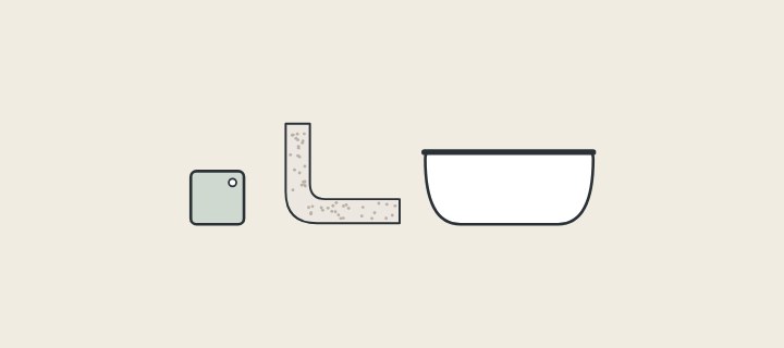 Illustration of a color chip, a cut piece of tub wall and a full freestanding tub