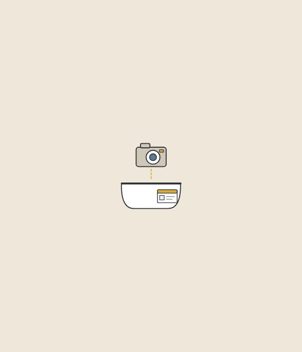 Illustration of a camera above a freestanding tub that carries a blank order and unit ID card