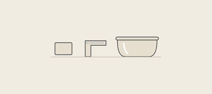 Illustration: a color chip, a cut section and a full bathtub in the same tone