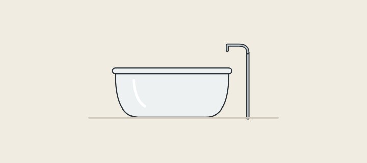 Illustration: a freestanding bathtub beside a floor-standing filler