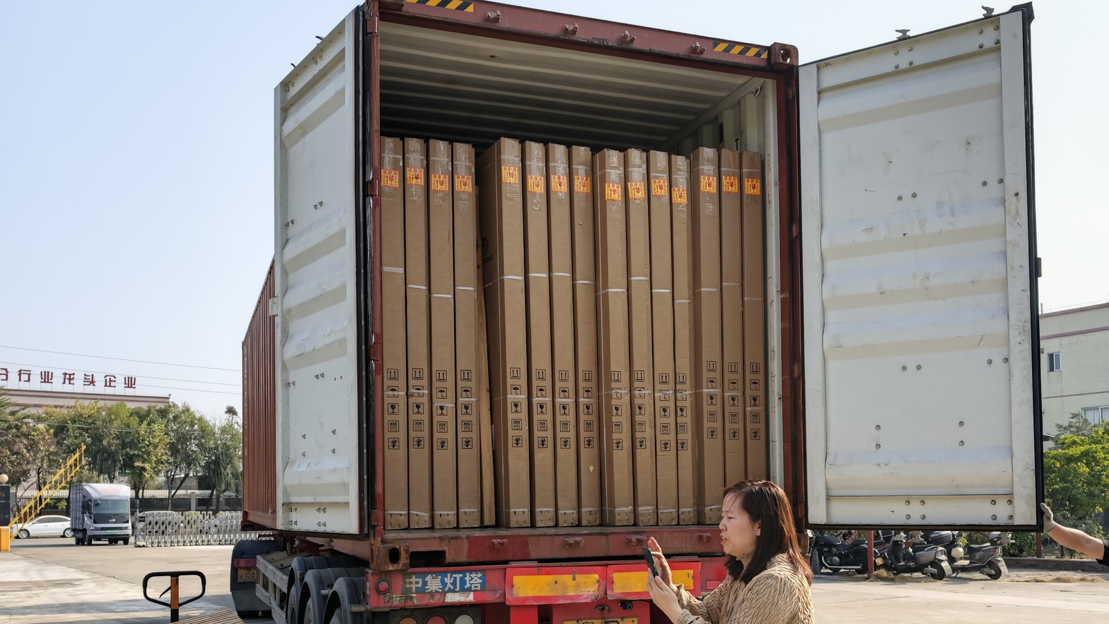 Export cartons packed into a shipping container at the WNS Global factory