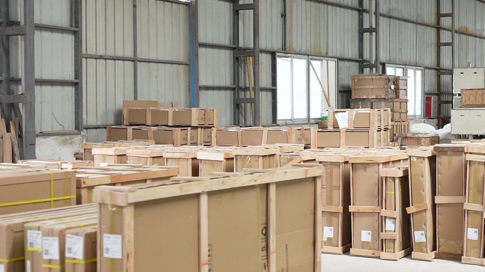 Wooden crates and export cartons prepared in the WNS Global packing warehouse
